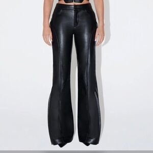 Black Flared Leather Pants